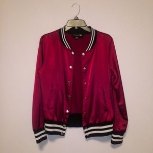 Red satin varsity jacket
